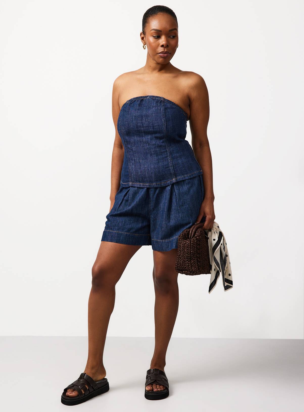 Dark Denim Linen Blend Pull On Co-ord Shorts 6 - Image 2